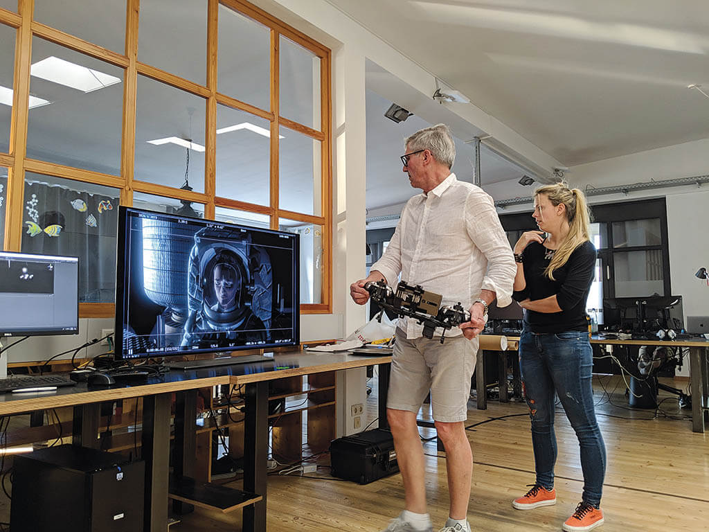 Stowaway cinematographer Klemens Becker operates the virtual camera while the film’s virtual cinematographer, Jannicke Mikkelsen, looks on. (Image courtesy of Unity)