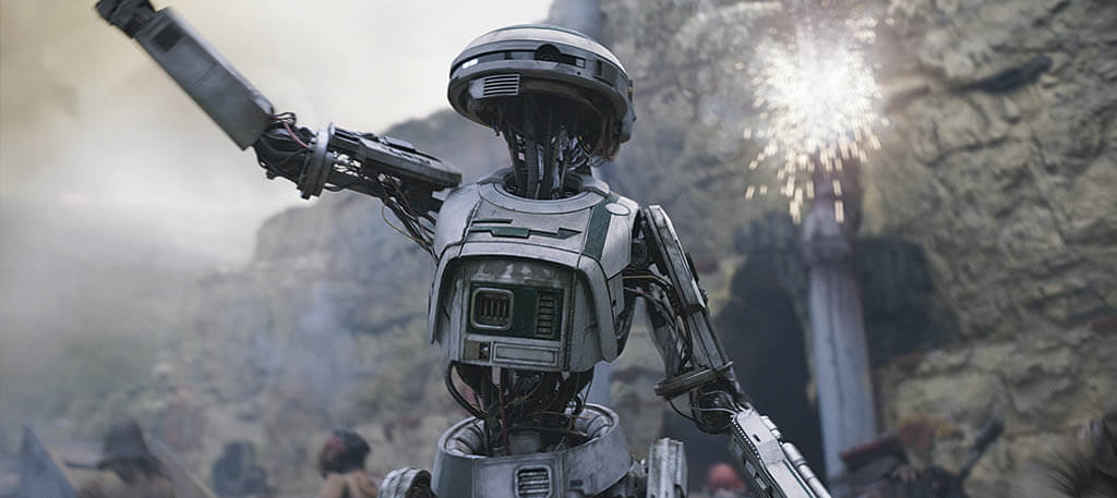 The final droid on screen was a mix of live-action and CG droid, accomplished in the film by ILM and Hybride. (Image courtesy of Lucasfilm)