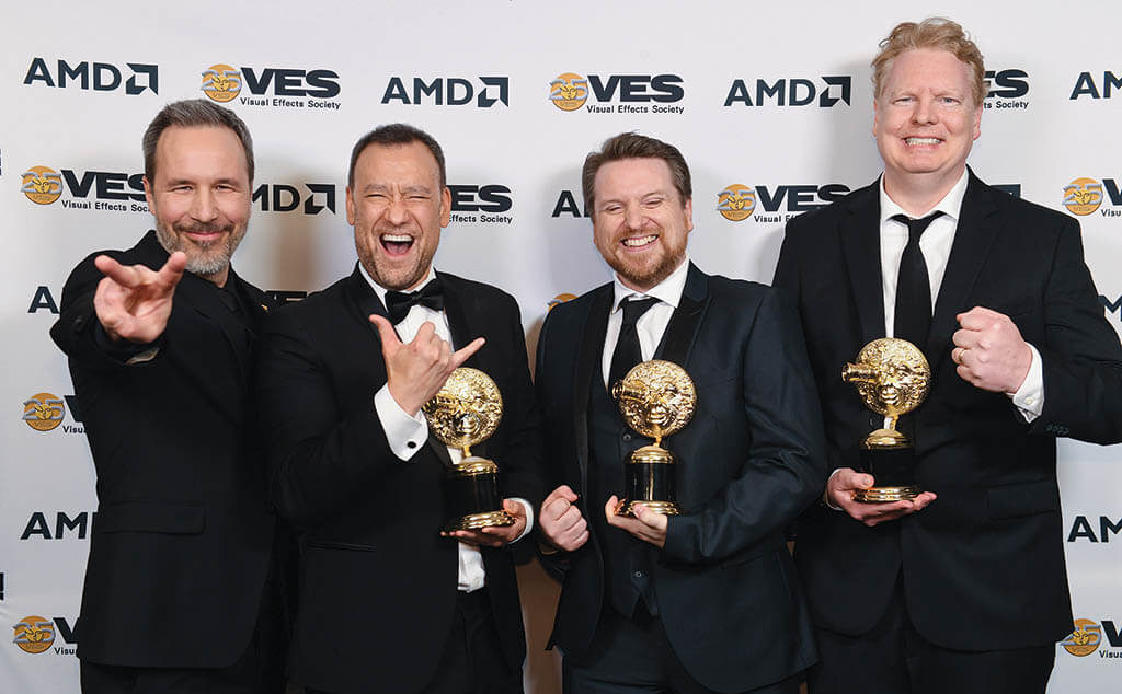 The VES Award for Outstanding Visual Effects in a Photoreal Feature went to Dune and the team of Paul Lambert, Brice Parker, Tristan Myles, Brian Connor and Gerd Nefzer. Dune Director Denis Villeneuve, left, served as a presenter.