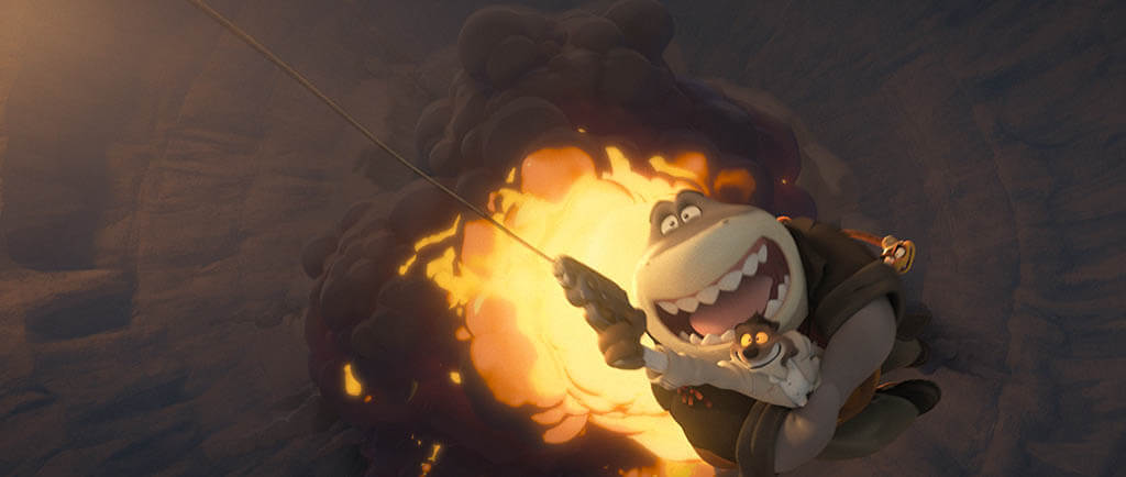 Explosion effects in the film’s third act were realized with multiple techniques on top of simulations. (Image courtesy of DreamWorks Animation)