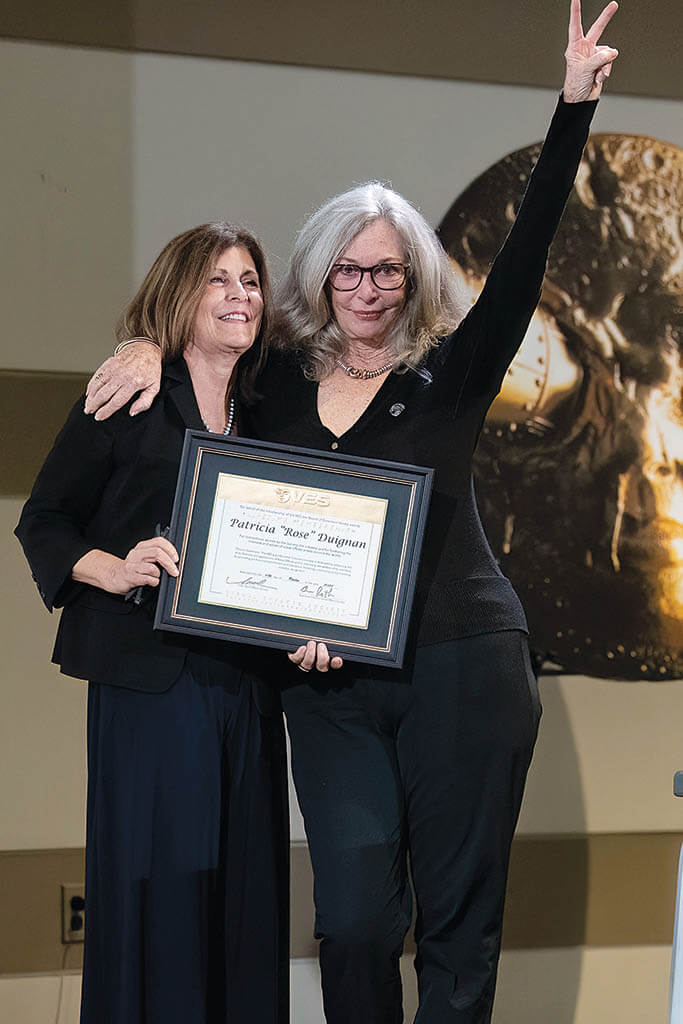 Lifetime Member Patricia “Rose” Duignan strikes a pose with VES Board Chair Lisa Cooke.