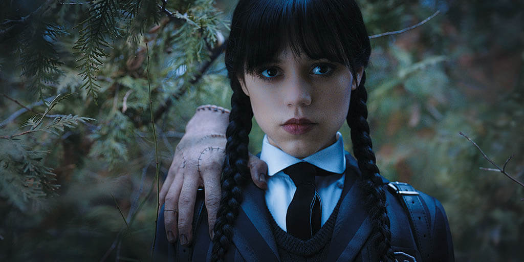 Thing and Jenna Ortega as Wednesday Addams in Wednesday. (Image courtesy of Netflix)