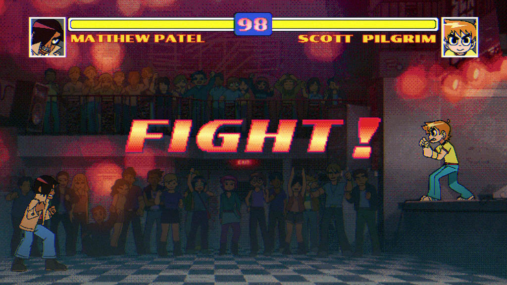 Fight sequences take advantage of the fact that Scott Pilgrim was turned into an action RPG video game, Scott Pilgrim vs. the World: The Game.