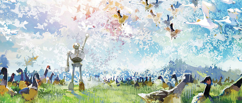 Concept art for the pivotal sequence where Roz aids Brightbill in joining a flock of migrating geese.