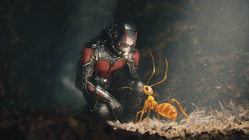 A trick for making the ants more appealing to the viewer was having them be the size of puppies in relation to Ant-Man.(Image courtesy of Marvel Studios) 