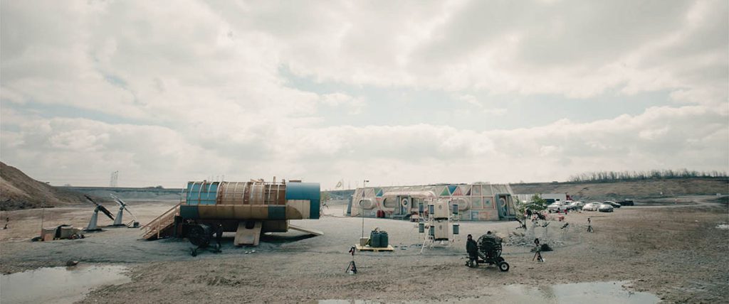 Practical sections of the Habitat and Hopper were constructed and digitally augmented in post-production.