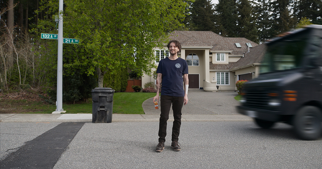 Erik (Richard Harmon) appears about to be run over by a delivery truck at the corner of 21A Ave. and 132A St., but he's not – at least not then. The truck is actually on the opposite side of the road, and the person being run over is Howard.