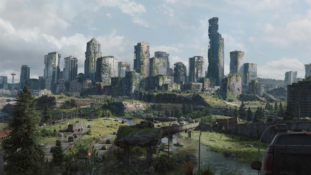 A number of different techniques were utilized to build Seattle, from set extension and augmentation to digital matte painting and full CG environments. 