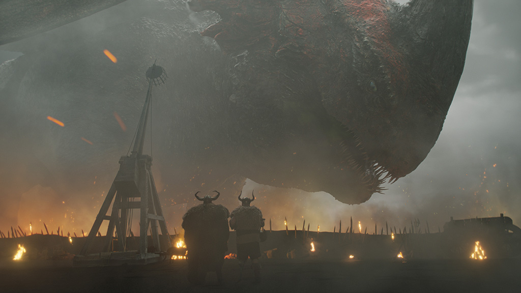 Not entirely framing the Red Death in the shot was a way to emphasize the enormous size of the dragon.