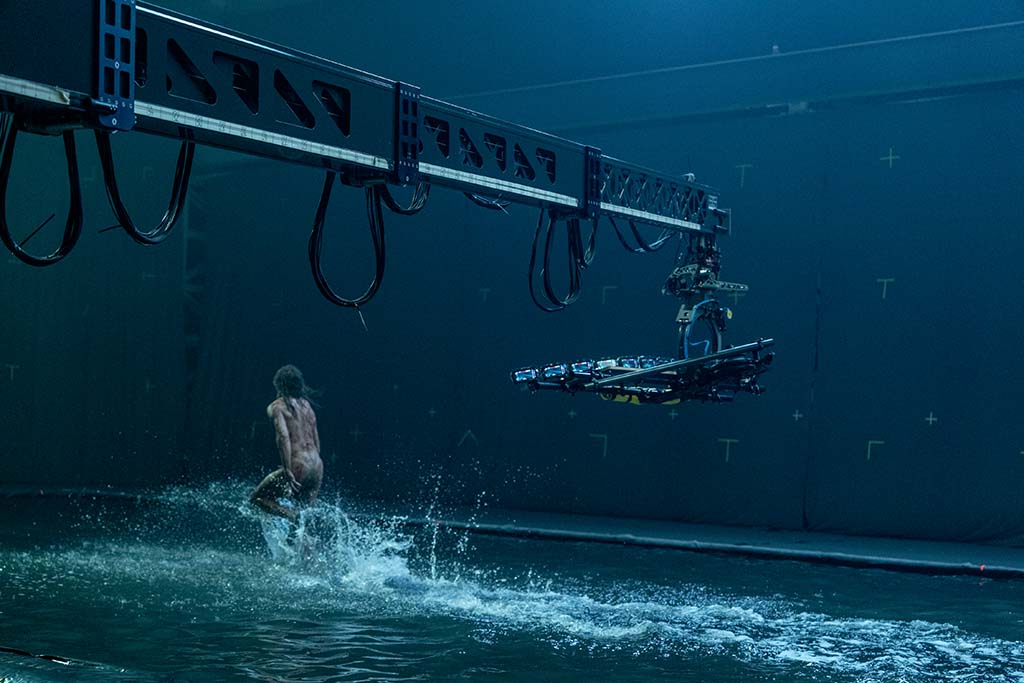 A 60-foot camera crane swung the full length of the water tank during the causeway chase sequence. (Photo: Miya Mizuno) 