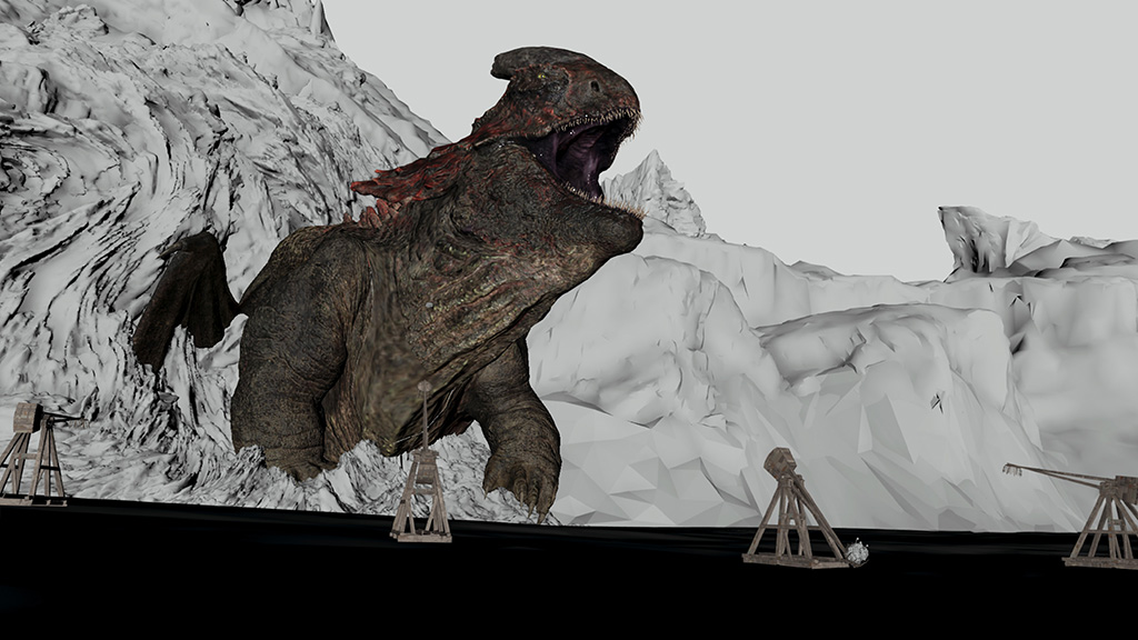 Having smaller elements in the frame assisted in conveying the enormous size of the Red Death. 