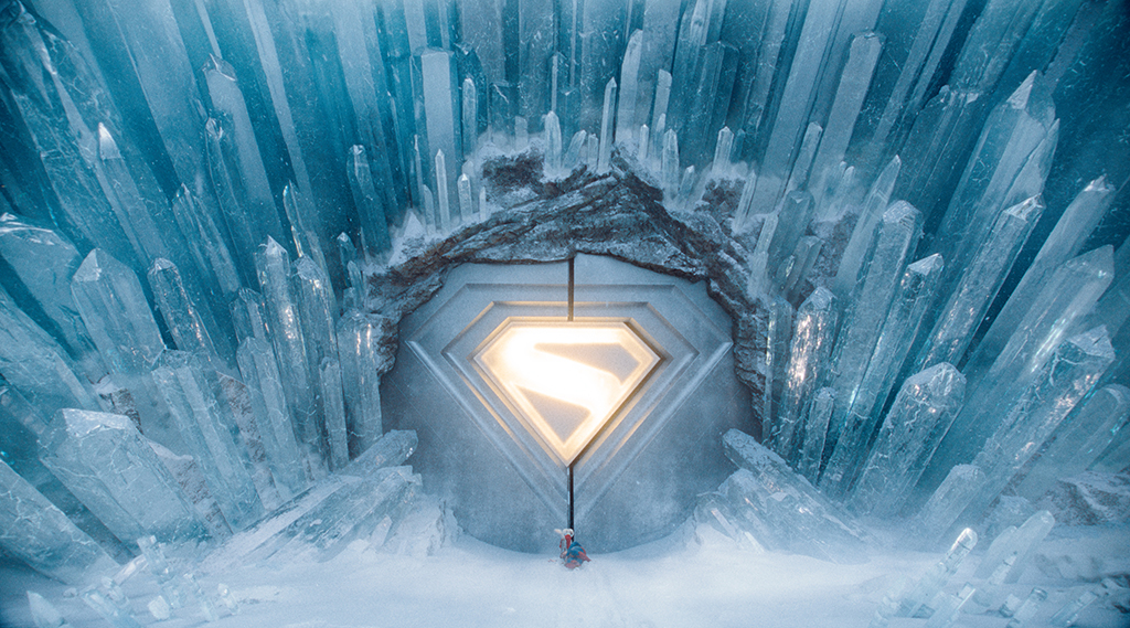 At the entrance of the Fortress of Solitude, which consists of 6,000 crystals refracting light, making the asset insane to render. (Image courtesy of Warner Bros. Pictures)