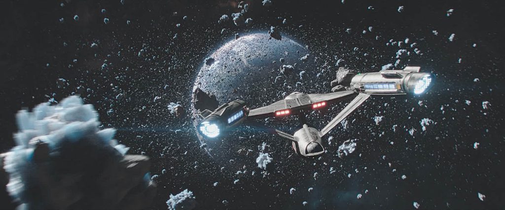The exterior shots of the Enterprise in outer space were fully CG.