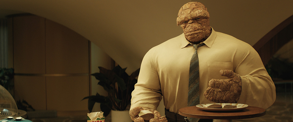 The Thing (Ebon Moss-Bachrach) was given a stylish wardrobe with the rock body subtly indicated underneath the fabric. 
