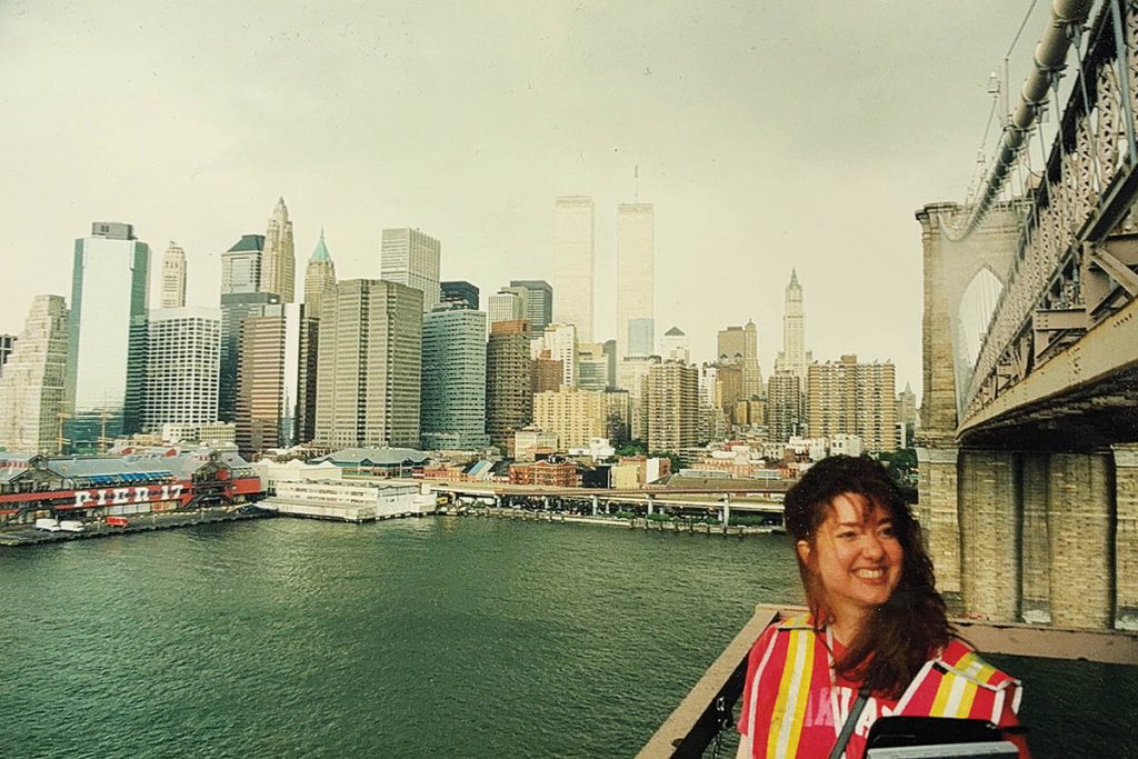 Saxen visits the Brooklyn Bridge while shooting Gangs of New York.(Photo courtesy of Robin Saxen) 