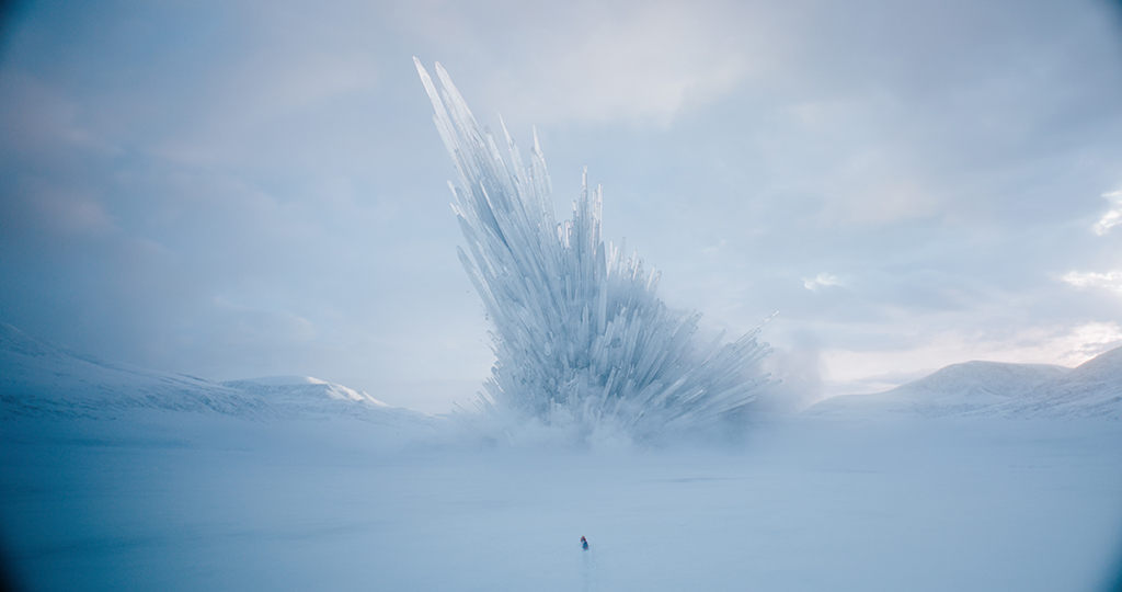 The sky, lighting, color grading and size of Superman and Krypto were altered to better integrate and convey the massive scale of the Fortress of Solitude.