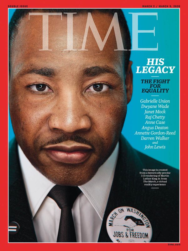 The TIME magazine cover image of Dr. Martin Luther King Jr. was created using a historically accurate 3D rendering of King drawn from “The March,” a virtual reality experience that depicts the 1963 March on Washington. (Image courtesy of Digital Domain, Hank Willis Thomasand the Martin Luther King Jr. Estate) 