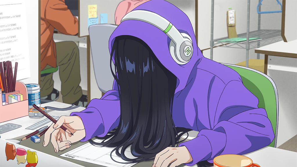 Treated as character as in its own right is the long black hair of Natsuko Hirose that often obscures her face. 