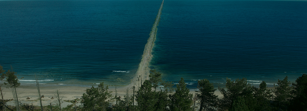 Union VFX constructed the full tidal causeway in CG, including FX-driven water, mist, seaweed and bioluminescent interactions when characters stepped in.