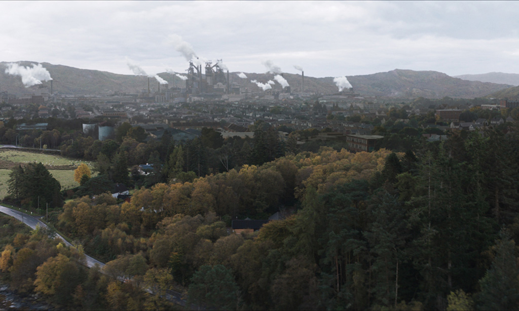The factory had to be seen in every shot that takes place in the mill town. 