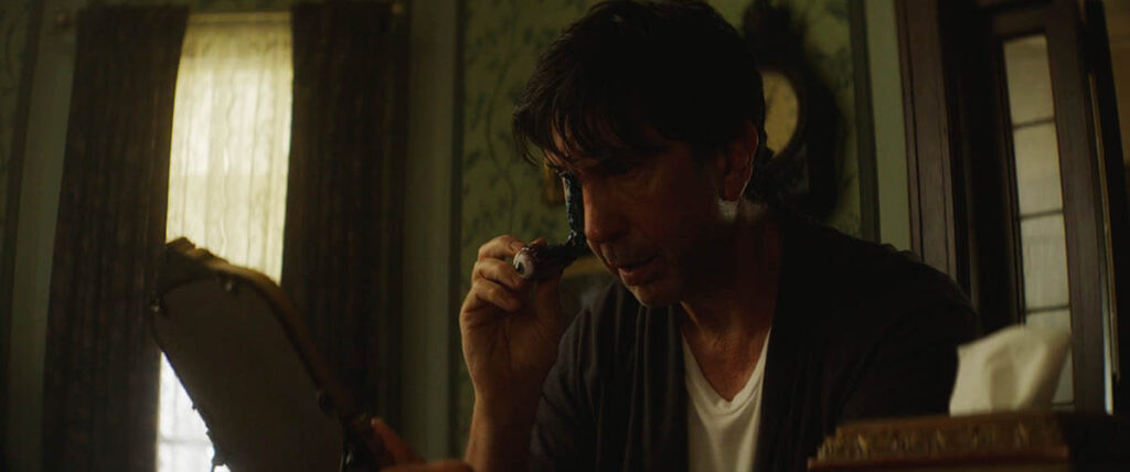 The movement of the prosthetic dangling eye was toned down digitally.