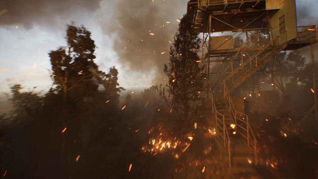 An Ember Cam was created via the VCam in Unreal Engine to emulate the shooting style of Paul Greengrass and to place the audience in the middle of fiery chaos.