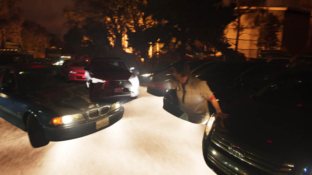 Matthew McConaughey attempts to direct traffic so the school bus can escape.