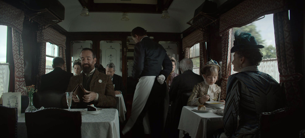 Virtual production was chosen for the interior shots of the train car because of the reflective quality of the set. 