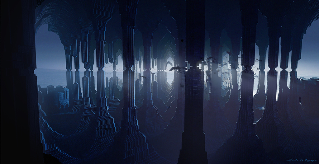 Exterior of Kiamo Ko Castle, with the flying monkeys emphasizing the massiveness of the structure. 