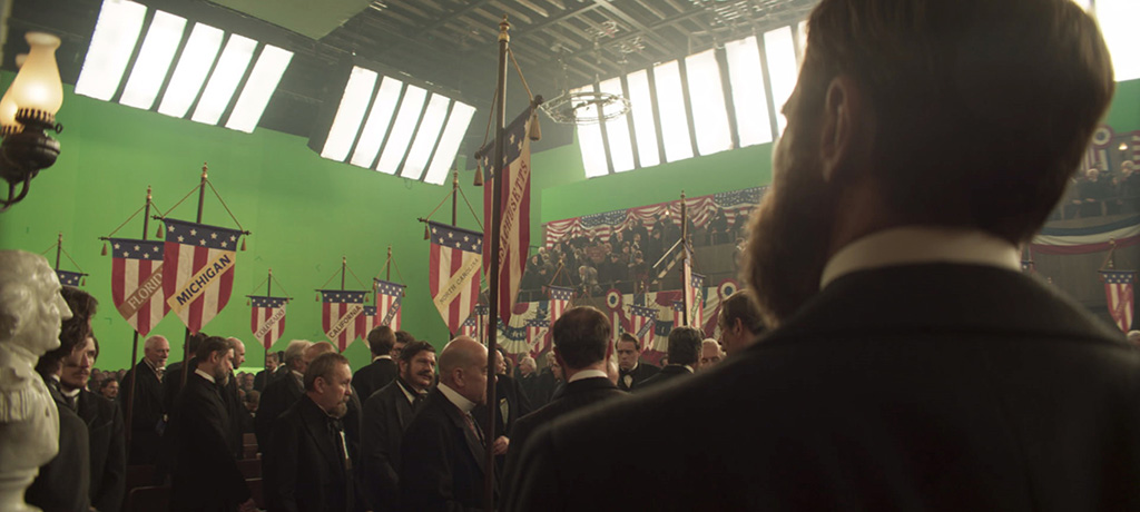 The most epic environment to create was the convention hall, which required numerous props to be created and extras replicated as digital doubles and sprites.