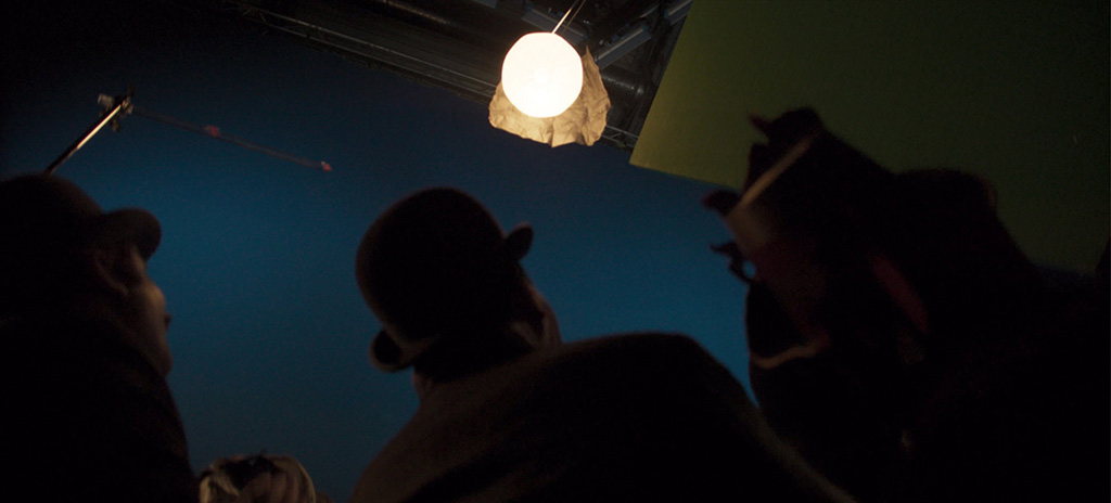 A building and fireworks were inserted digitally during post.