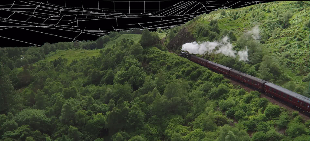 Archive footage was digitally augmented for the exterior train shots.