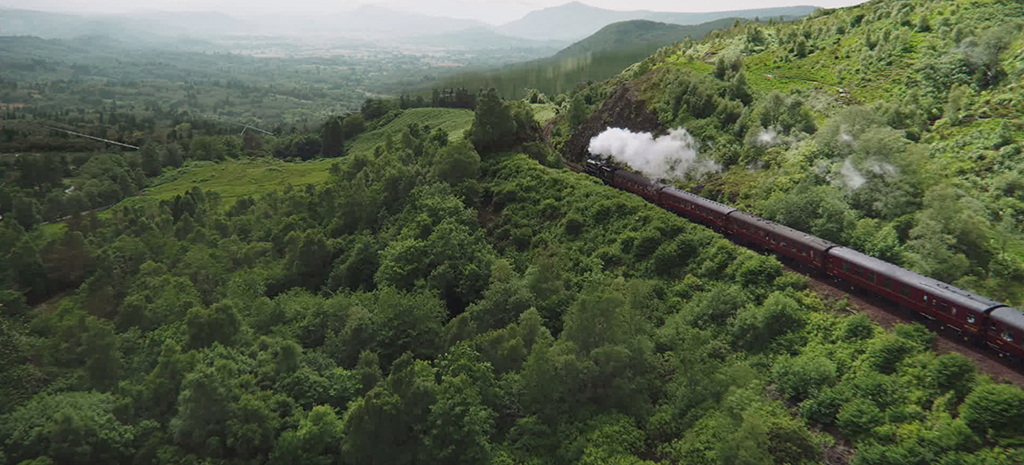 Archive footage was digitally augmented for the exterior train shots.