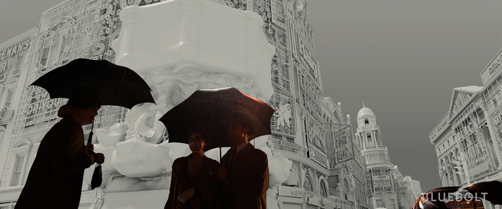 LED lights and a giant white screen cast interactive light on the extras.