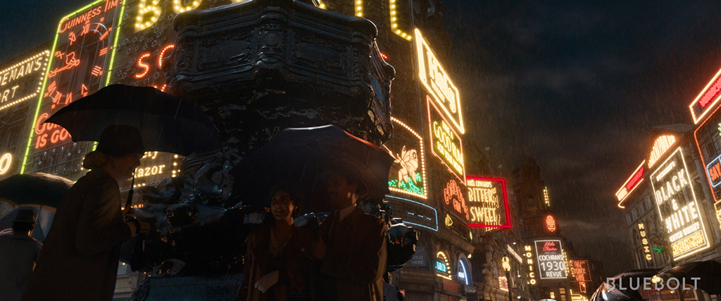 LED lights and a giant white screen cast interactive light on the extras.