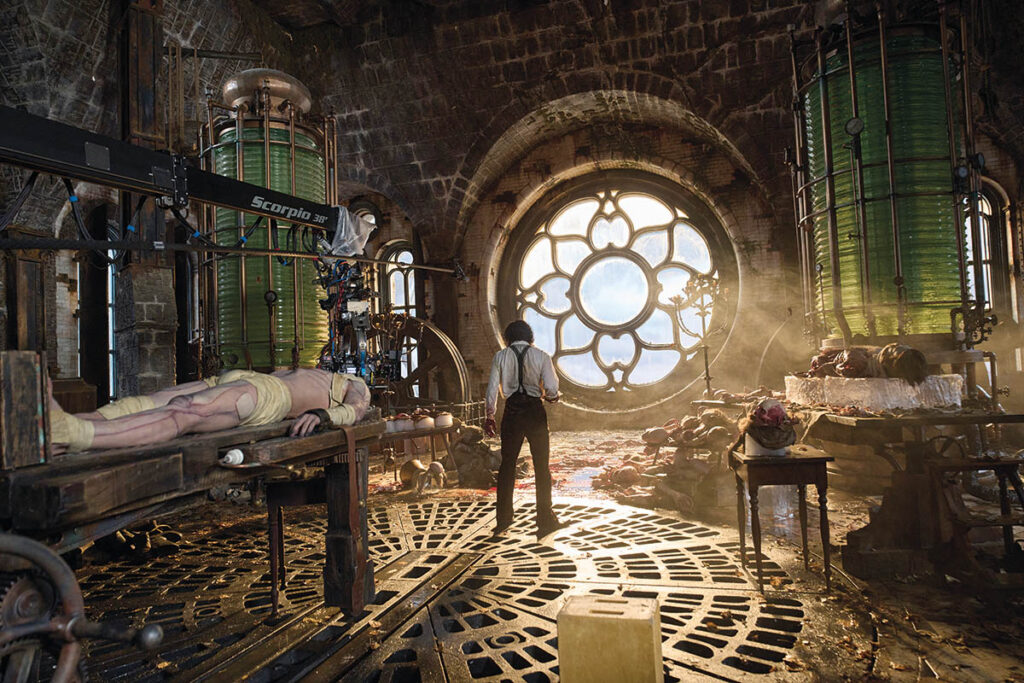 A massive amount of work and detail went into constructing Frankenstein’s lab, with the circular window being the centerpiece.