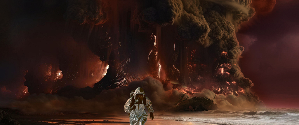Concept art for the radioactive storm, which was inspired in part by lightning occurring during a volcanic eruption.