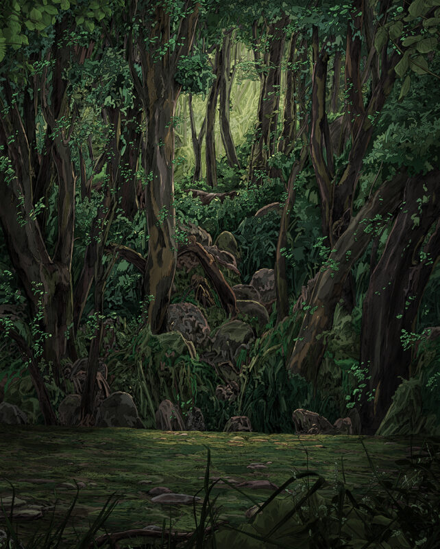 Detailed background art for the forest environment.