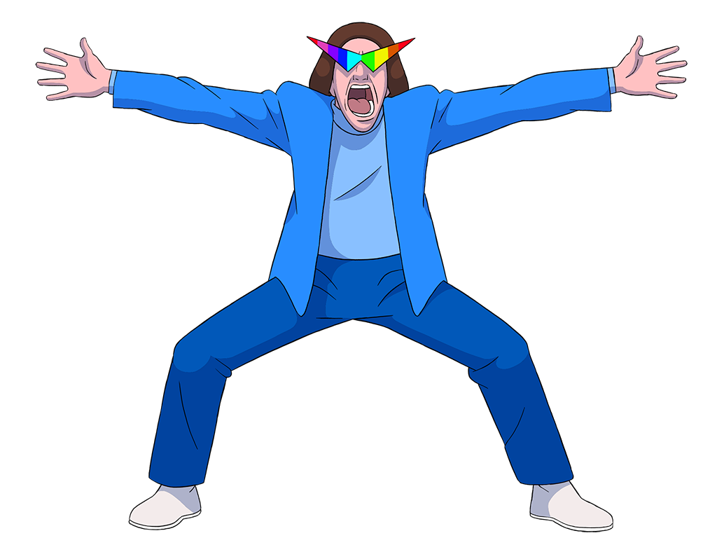 The rainbow motif can be found in the sunglasses worn by Stewie.