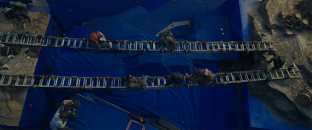 Everything that the actors had to touch for the English Channel sequence was built practically and shot on a soundstage. 