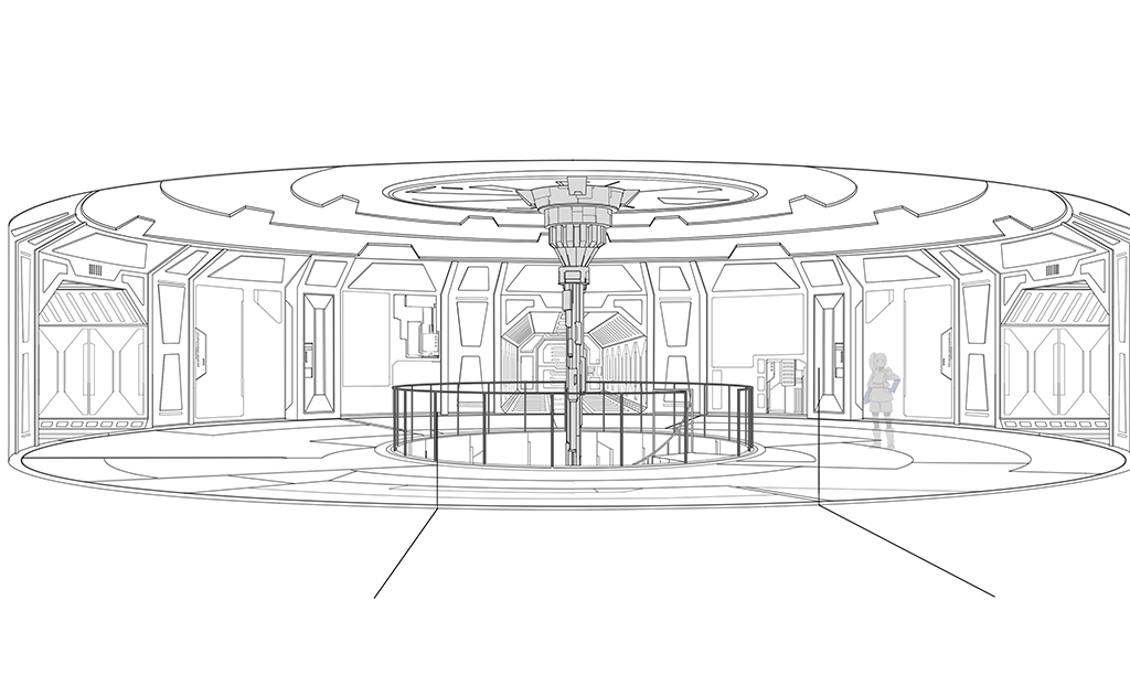 A corridor of the derelict spaceship that appears in The Ninth Jedi: Child of Hope.