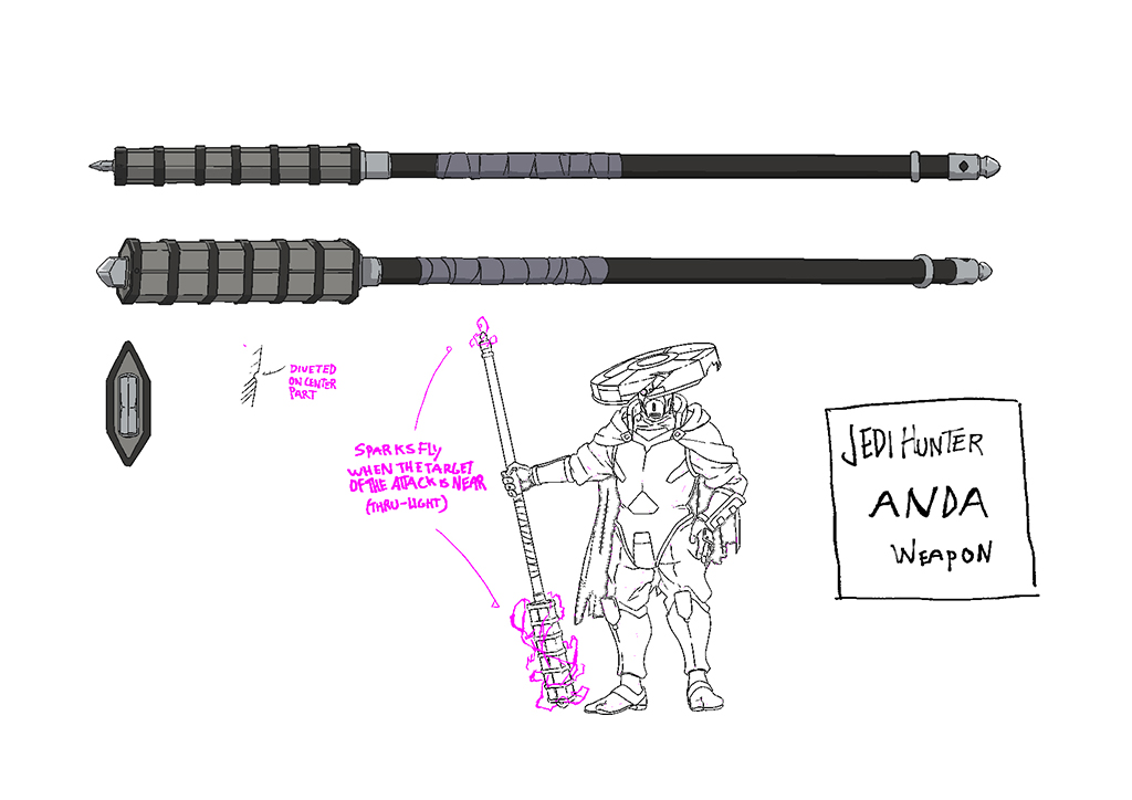 An illustration of the weapon belonging to the Jedi Hunter known as Anda.