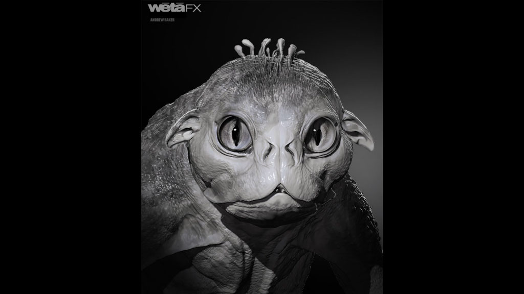 The creature design of Bud, Dek’s charming yet ruthless alien sidekick, remained consistent throughout production.