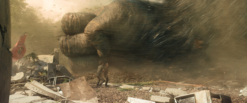 The cast gets caught in the middle of a fight between Kong and Titan X.