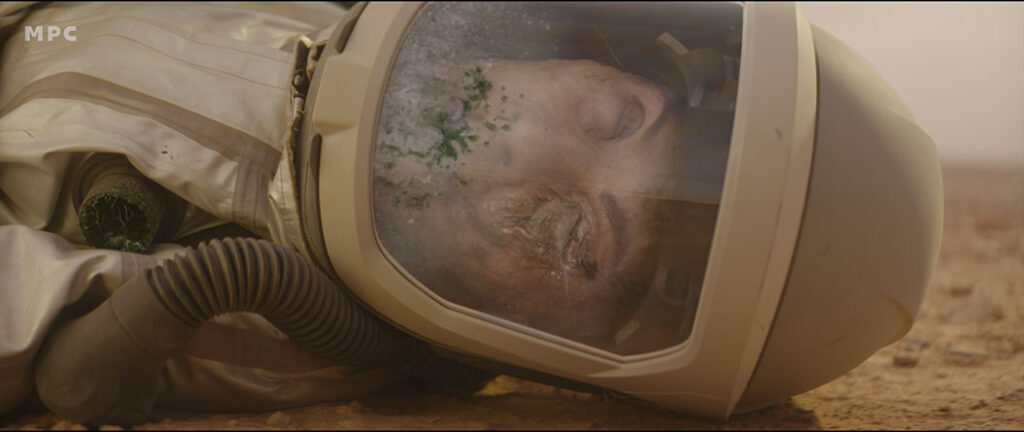 The team digitally augmented the scientist’s visor to add to the gruesomeness of his death.