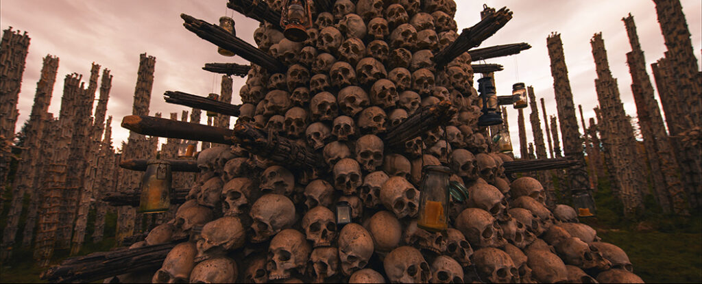 Some of the posts in the Bone Temple were enhanced with digital bone cladding.