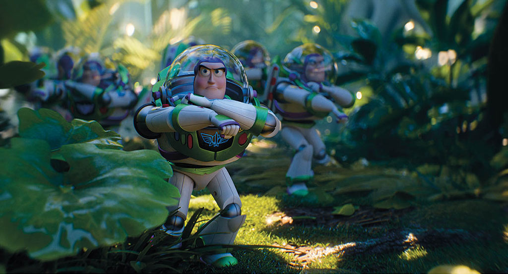 Though the WiFi-connected Buzz Lightyears appear to operate with a hive mind, they are not background characters. These Buzz Lightyears come in and out of the foreground constantly.