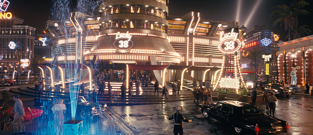 The Lucky 38 base was physically constructed and then digitally extended.