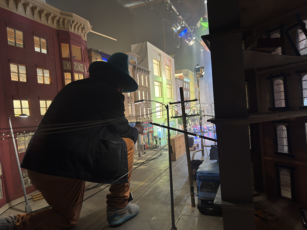 Director Boots Riley surveys the set.