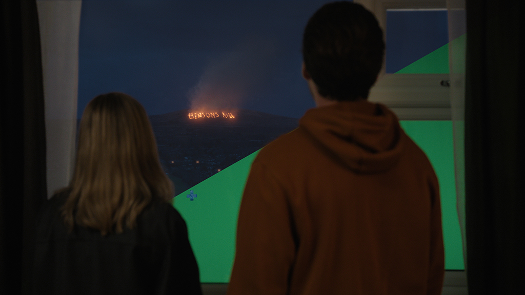 LiDAR scans were used to integrate the burning letters into the environment.